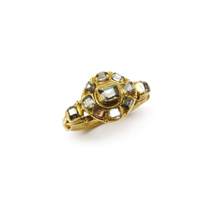 Antique table cut diamond and gold cluster ring, probably Portuguese